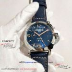 Replica Panerai Luminor GMT 10 Days 44MM Watch - PAM00689 316 Stainless Steel Case Blue Dial Blue Leather Strap.